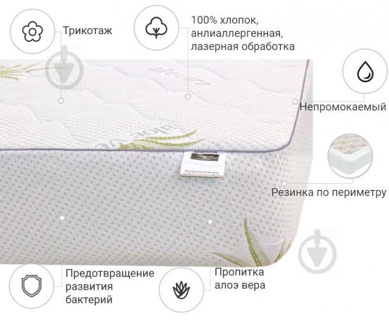 Наматрацник MirSon №1004 Alberto Eco Aloe Vera водонепроникний з резинкою по периметру 26х100x200 см 2200001490598 - фото 2