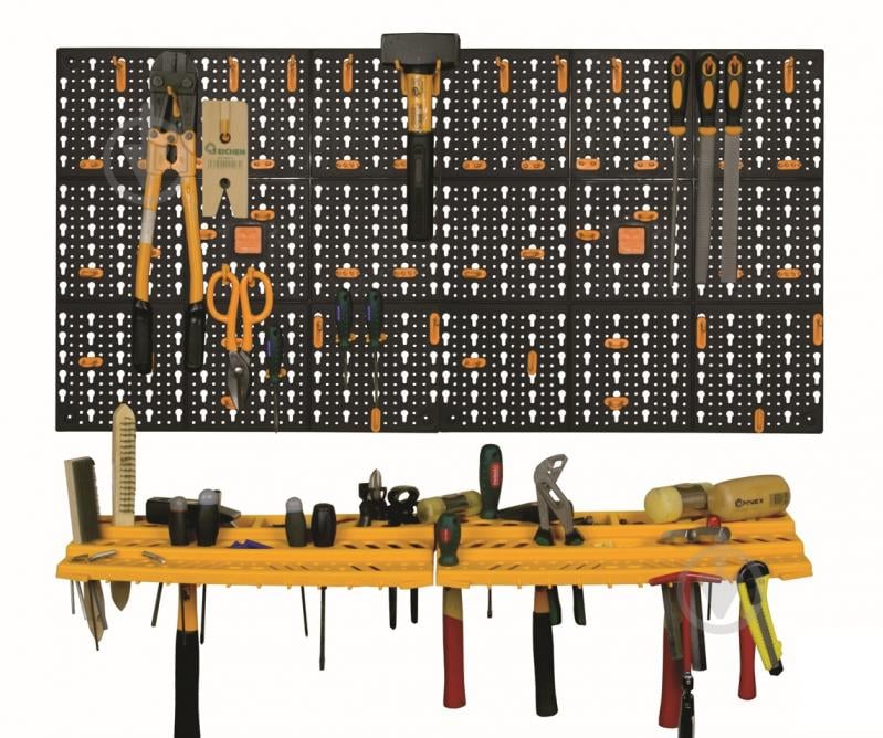 Панель поліпропіленова для інструментів 2 шт. Ш 500 x В 500 мм + 2 стійки + 50 різноманітних гачків Artplast 332 - фото 1