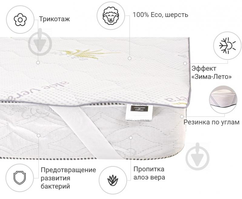 Наматрасник MirSon №1011 Alberto Wool Seasons Aloe Vera обычный с резинкой по углам 26х140x200 см 2200001496408 - фото 2