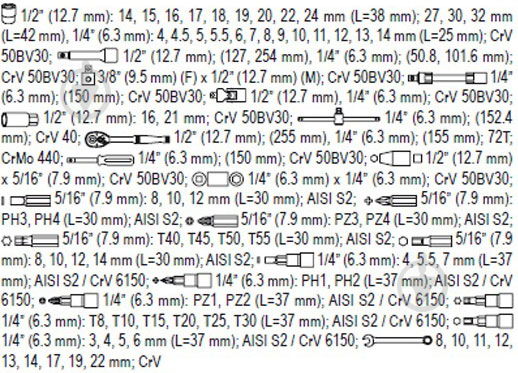 Набор ручного инструмента YATO 1/4" + 1/2" 82 шт. YT-12691 - фото 5
