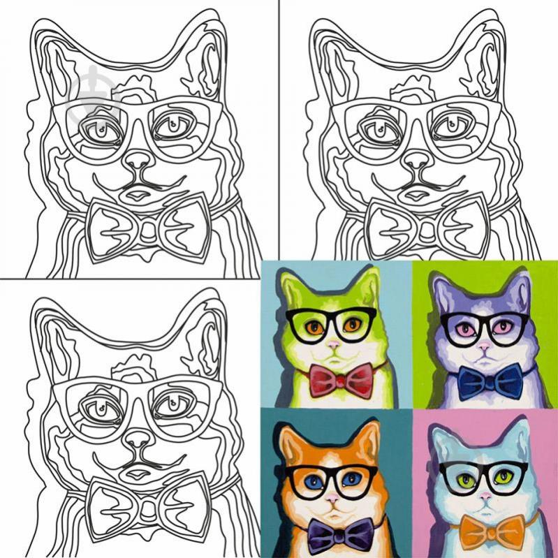 Полотно на картоні з контуром Pop Art Cat 30x30 см 220 г/м² акрил , Rosa Start - фото 1