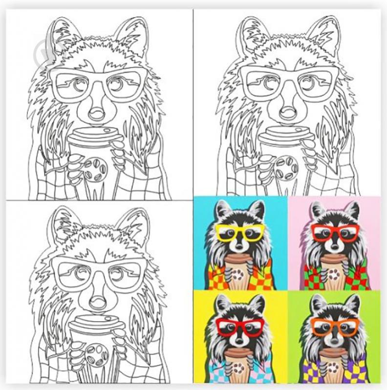 Полотно на картоні з контуром Pop Art Raccoon 30x30 см 220 г/м² акрил , Rosa Start - фото 1