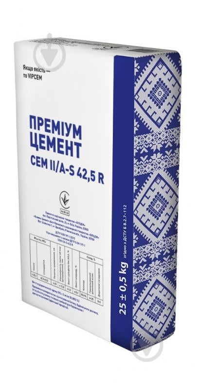 Цемент VIPCEM Премиум ПЦ II/А-Ш 500 25кг (CEM ІІ/А-S 42,5 R) - фото 1 Цемент VIPCEM Премиум ПЦ II/А-Ш 500 25кг (CEM ІІ/А-S 42,5 R) - фото 1