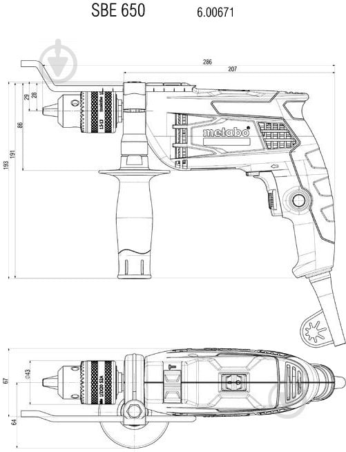 Дрель ударная Metabo SBE 650 2800 об/мин 600742000 - фото 10