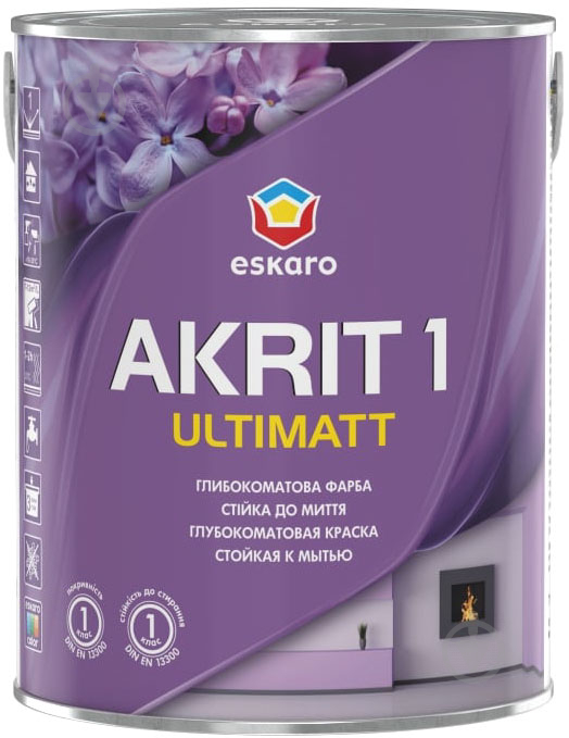 Краска акриловая Eskaro Akrit 1 Ultimatt стойкая к мытью глубокий мат 0,75 л 0,75 кг - фото 1