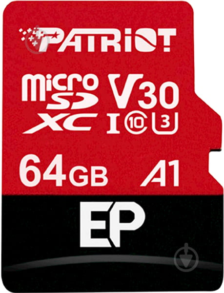 Карта памяти Patriot microSDXC 64 ГБ Class 10UHS-I Class 3 (U3) (PEF64GEP31MCX ) V30 A1 R-100MB/s - фото 1