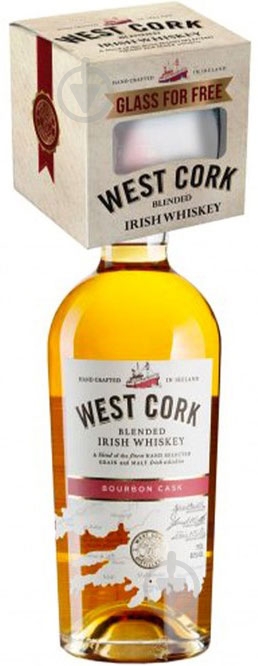 Виски West Cork Bourbon Cask + бокал 0,7 л - фото 1