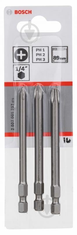 Набор бит Bosch Extra Hard 89 мм PH1/2/3 3 шт. 2607001757 - фото 2 Набор бит Bosch Extra Hard 89 мм PH1/2/3 3 шт. 2607001757 - фото 2