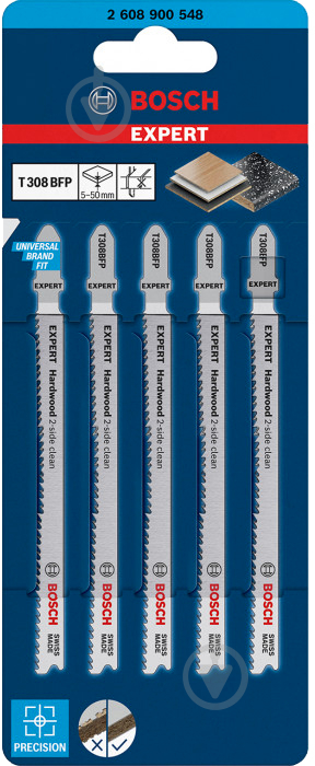 Набір пилок для електролобзика Bosch T308BFP Precision HardWood JSB 5 шт. 2608900548 - фото 2