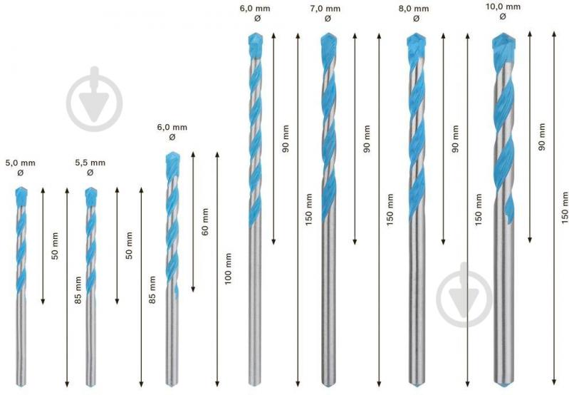 Набор сверл Bosch MultiConstruction CYL-9 универсальных 5/5.5/6/7/8/10" 7 шт. 2608900648 - фото 5