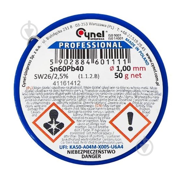 Припій Cynel 1 мм 50 г Sn60Pb40-SW26 13-0904-50 - фото 1 Припій Cynel 1 мм 50 г Sn60Pb40-SW26 13-0904-50 - фото 1