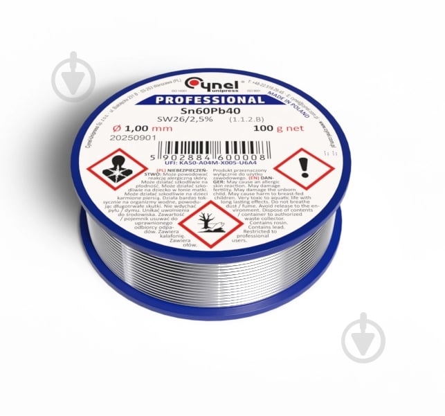 Припій Cynel Ø1 мм 100 г Sn60Pb40-SW26 13-0924 - фото 1 Припій Cynel Ø1 мм 100 г Sn60Pb40-SW26 13-0924 - фото 1