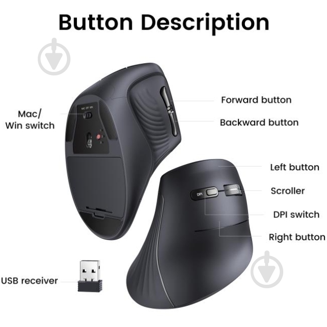 Мышь UGREEN black (25444) - фото 5