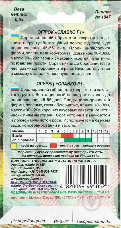 Семена огурец Славко F1 0,5 г Насіння України - фото 2