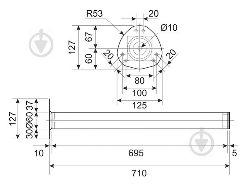 Мебельная опора DC 710 мм 60х60 квадратная хром - фото 3