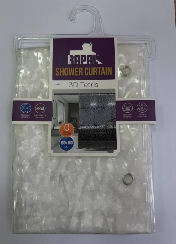 Шторка для ванни Rapal 3D Tetris, 180х180 см - фото 2