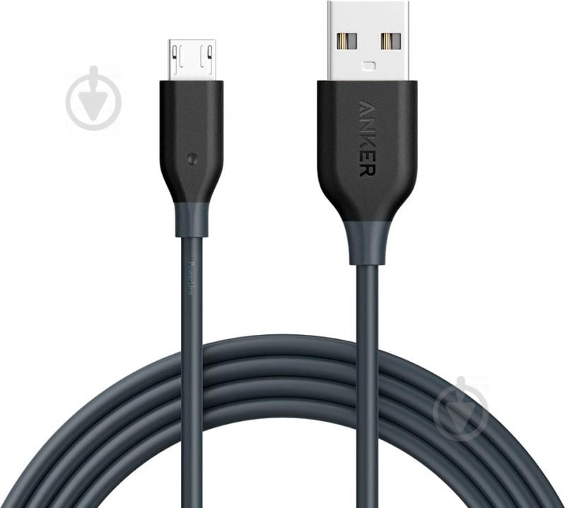 Кабель Anker PowerLine USB – microUSB 1,8 сірий A8133H11 - фото 1