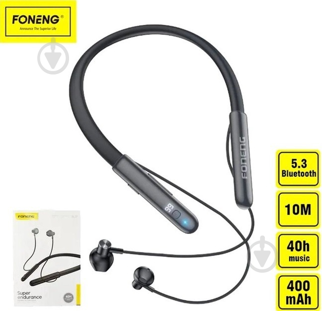 Bluetooth-гарнітура Foneng BL37 Digital Display Neckband black (BL37-BE-DDN) - фото 2