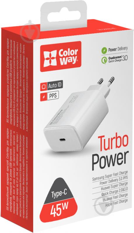 Сетевое зарядное устройство ColorWay Power Delivery Port PPS USB Type-C (45W) белый - фото 6