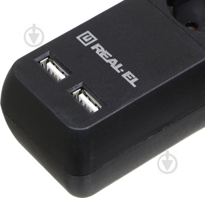 Фільтр-подовжувач REAL-EL RS-PROTECT USB із заземленням 6 гн. чорний 1,8 м RS-6 PROTECT USB, 1.8m, black - фото 2