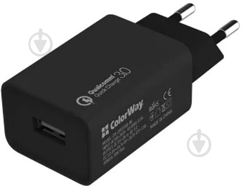 Сетевое зарядное устройство ColorWay 1 USB Quick Charge 3.0 (18W) черный - фото 1