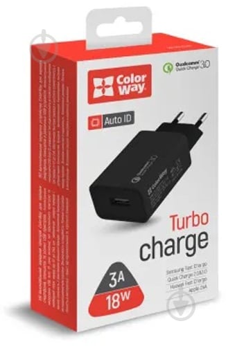 Сетевое зарядное устройство ColorWay 1 USB Quick Charge 3.0 (18W) черный - фото 4