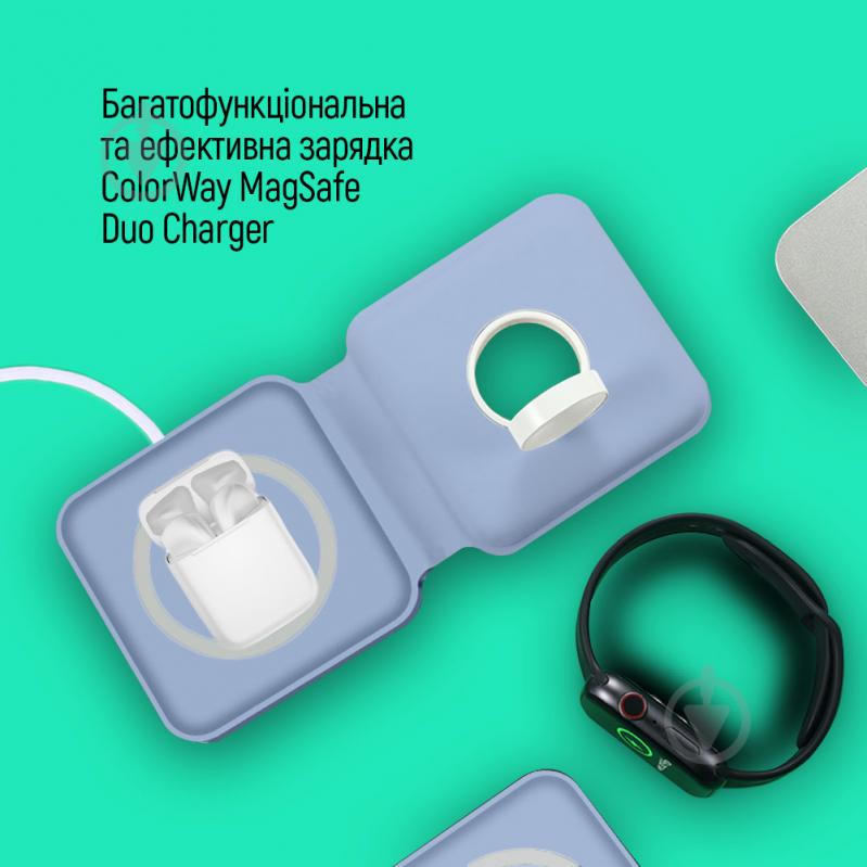 Беспроводное зарядное устройство ColorWay MagSafe Duo Charger 15W for iPhone синее (CW-CHW32Q-BL) - фото 9