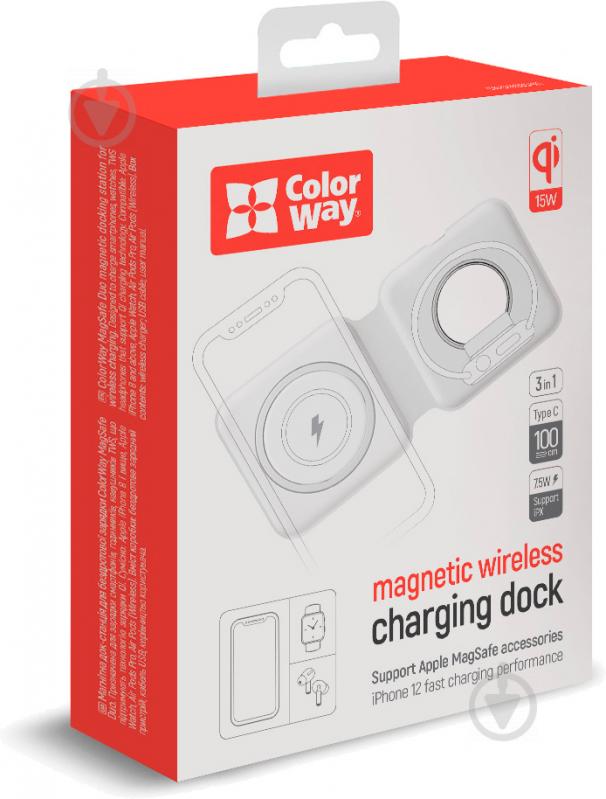 Беспроводное зарядное устройство ColorWay MagSafe Duo Charger 15W for iPhone белое (CW-CHW32Q-WT) - фото 2