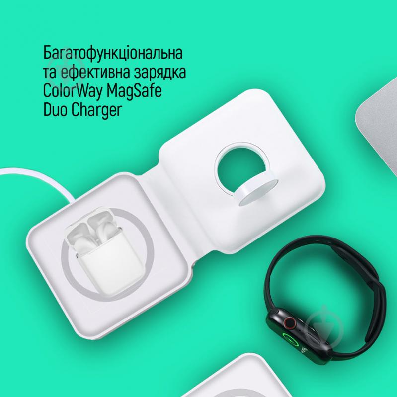 Беспроводное зарядное устройство ColorWay MagSafe Duo Charger 15W for iPhone белое (CW-CHW32Q-WT) - фото 9