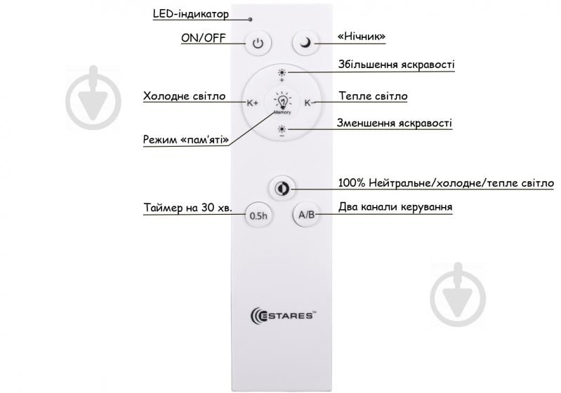Светильник светодиодный Estares Saturn A03 с пультом ДУ 70 Вт белый 3000-6500 К - фото 7