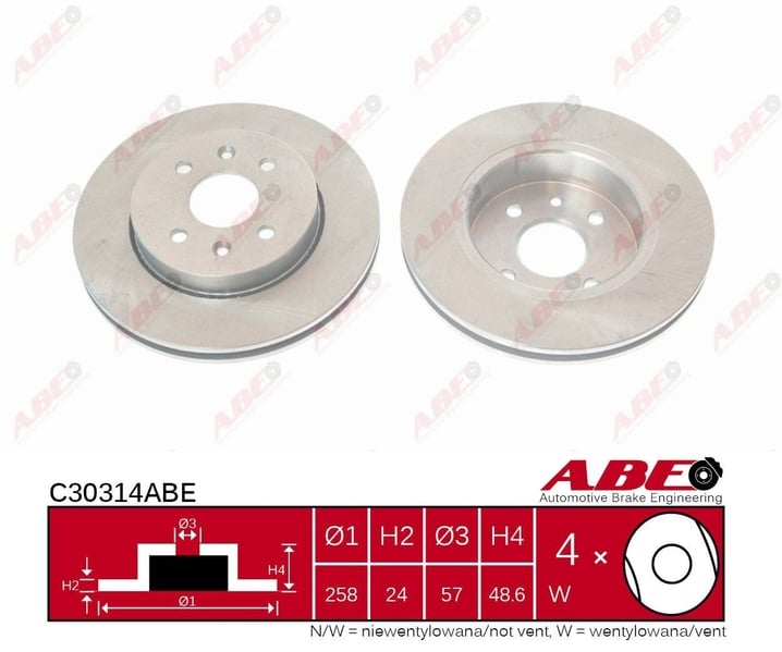 Гальмівний диск передній KIA SEPHIA II SHUMA II 1.6/1.8 01.98- C30314ABE ABE