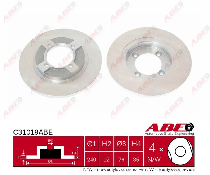 Тормозной диск передний NISSAN CHERRY III SUNNY SUNNY I 1.3/1.5 02.82-08.90 C31019ABE ABE