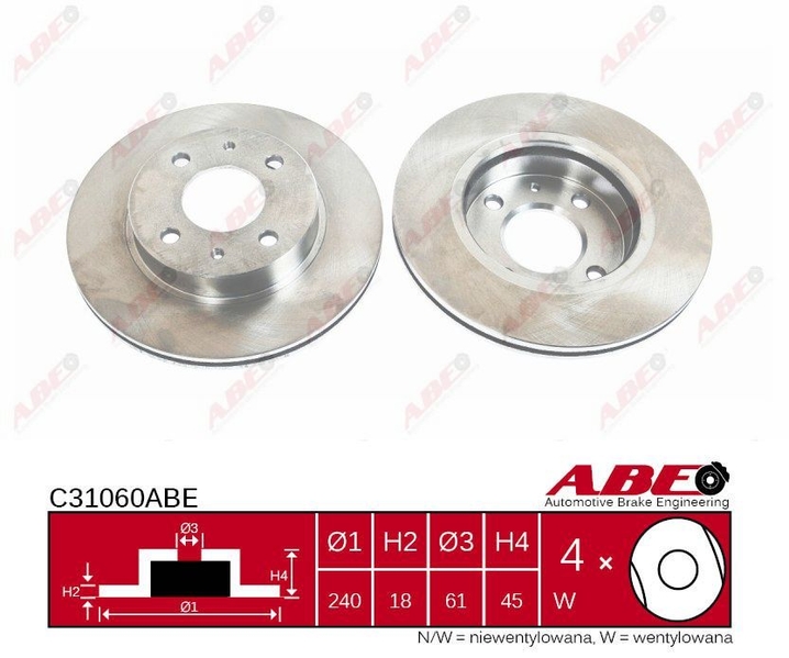 Гальмівний диск передній NISSAN 100NX SUNNY I SUNNY II SUNNY III 1.4-2.0D 03.82-03.00 C31060ABE ABE