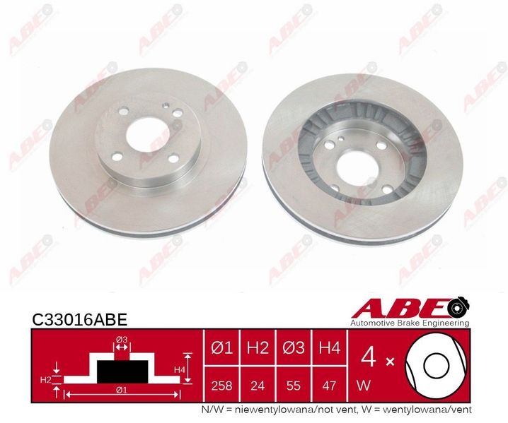 Тормозной диск передний MAZDA 323 F V 323 F VI 323 S V 323 S VI 1.6-2.0D 08.94-05.04 C33016ABE ABE