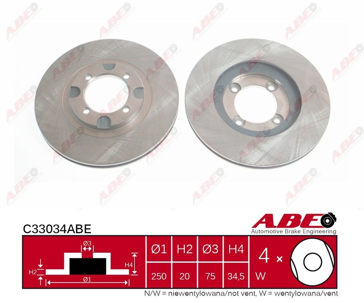 Гальмівний диск передній MAZDA 626 II 2.0 03.83-01.90 C33034ABE ABE