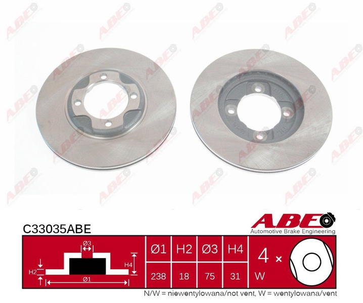 Гальмівний диск передній MAZDA 323 II 323 III 1.1-1.7D 11.80-10.95 C33035ABE ABE