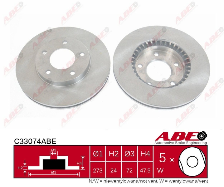 Гальмівний диск передній MAZDA 323 F VI 323 S VI 6 626 V PREMACY 1.8-2.5 02.98-07.13 C33074ABE ABE