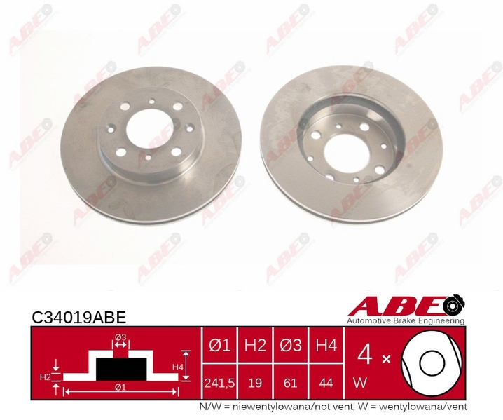 Тормозной диск передний ACURA INTEGRA HONDA CIVIC II CIVIC CRX I CRX II CRX 1.4/1.5/1.6 10.83-12 C34019ABE ABE