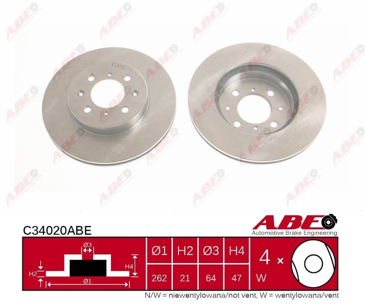 Тормозной диск передний HONDA CONCERTO 1.4/1.5/1.6 08.89-05.95 C34020ABE ABE