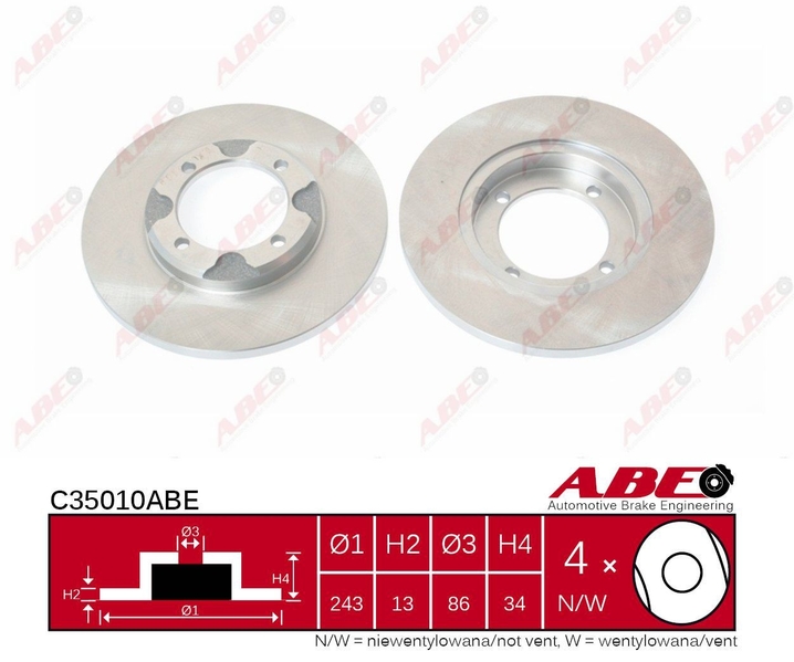 Тормозной диск передний MITSUBISHI COLT II COLT III CORDIA LANCER III LANCER IV TREDIA 1.2-1.8 09.82-05.92 C35010ABE ABE