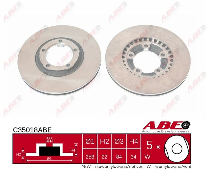 Гальмівний диск передній MITSUBISHI L 300 III L200 1.6-2.5D 11.86-05.04 C35018ABE ABE