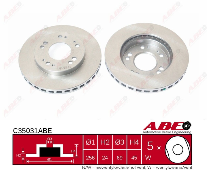 Тормозной диск передний CHRYSLER SEBRING DODGE AVENGER MITSUBISHI ECLIPSE I ECLIPSE II 2.0/2.4/2.5 04.91- C35031ABE ABE