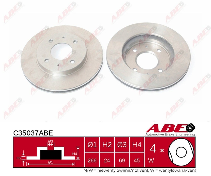 Гальмівний диск передній MITSUBISHI GALANT V GALANT VI SPACE TREDIA 1.8-2.4 06.84-12.92 C35037ABE ABE