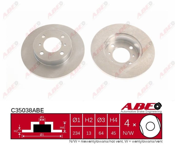 Гальмівний диск передній MITSUBISHI COLT IV LANCER V 1.3 04.92-12.96 C35038ABE ABE