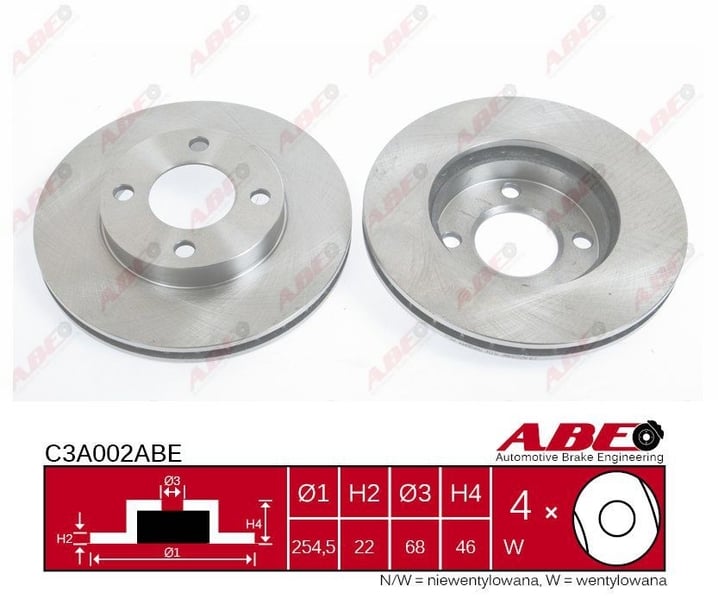 Гальмівний диск передній AUDI 100 C2 100 C3 80 B3 90 B3 1.4-2.4D 06.76-10.91 C3A002ABE ABE