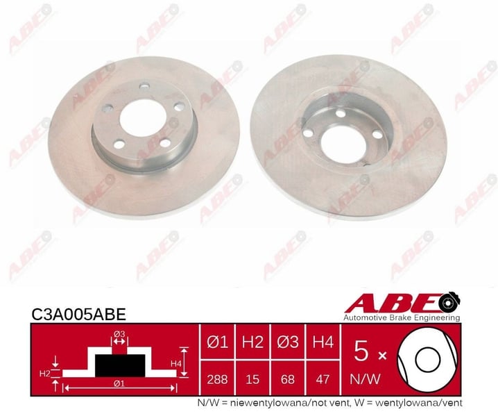 Тормозной диск передний AUDI 100 C3 100 C4 A4 B5 A6 C4 1.6-2.5D 01.90-09.01 C3A005ABE ABE