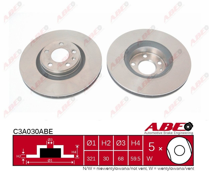 Гальмівний диск передній AUDI A6 ALLROAD C6 A6 C5 A6 C6 A8 2.0-6.0 08.01-08.11 C3A030ABE ABE