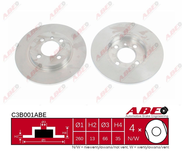 Тормозной диск передний BMW 3 (E30) 1.6/1.8 09.82-12.91 C3B001ABE ABE