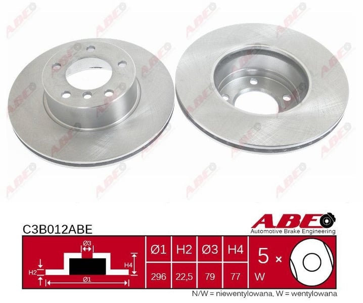 Гальмівний диск передній BMW 5 (E39) 2.0-2.8 09.95-05.04 C3B012ABE ABE