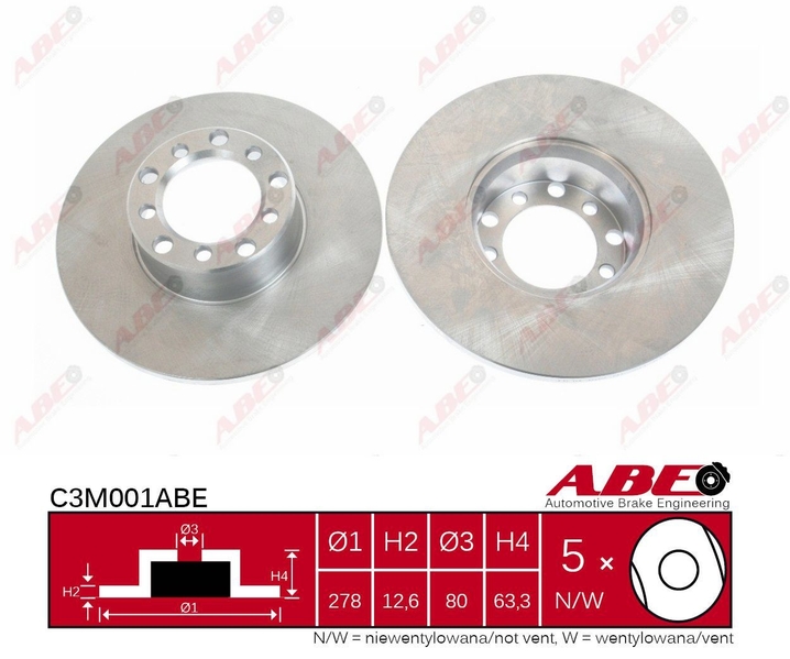 Гальмівний диск передній MERCEDES 123 (C123) 123 (W123) S (W116) S (W126) 2.0-3.0D 01.68-12.85 C3M001ABE ABE